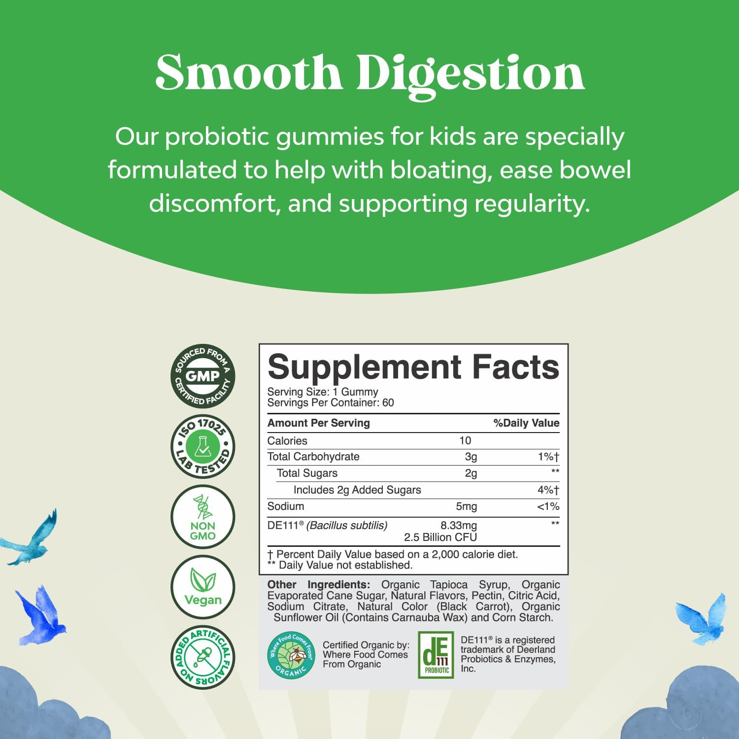Organic Probiotic Gummies for Kids, Vegan Non-Gmo Vitamin for Immunity Digestive
