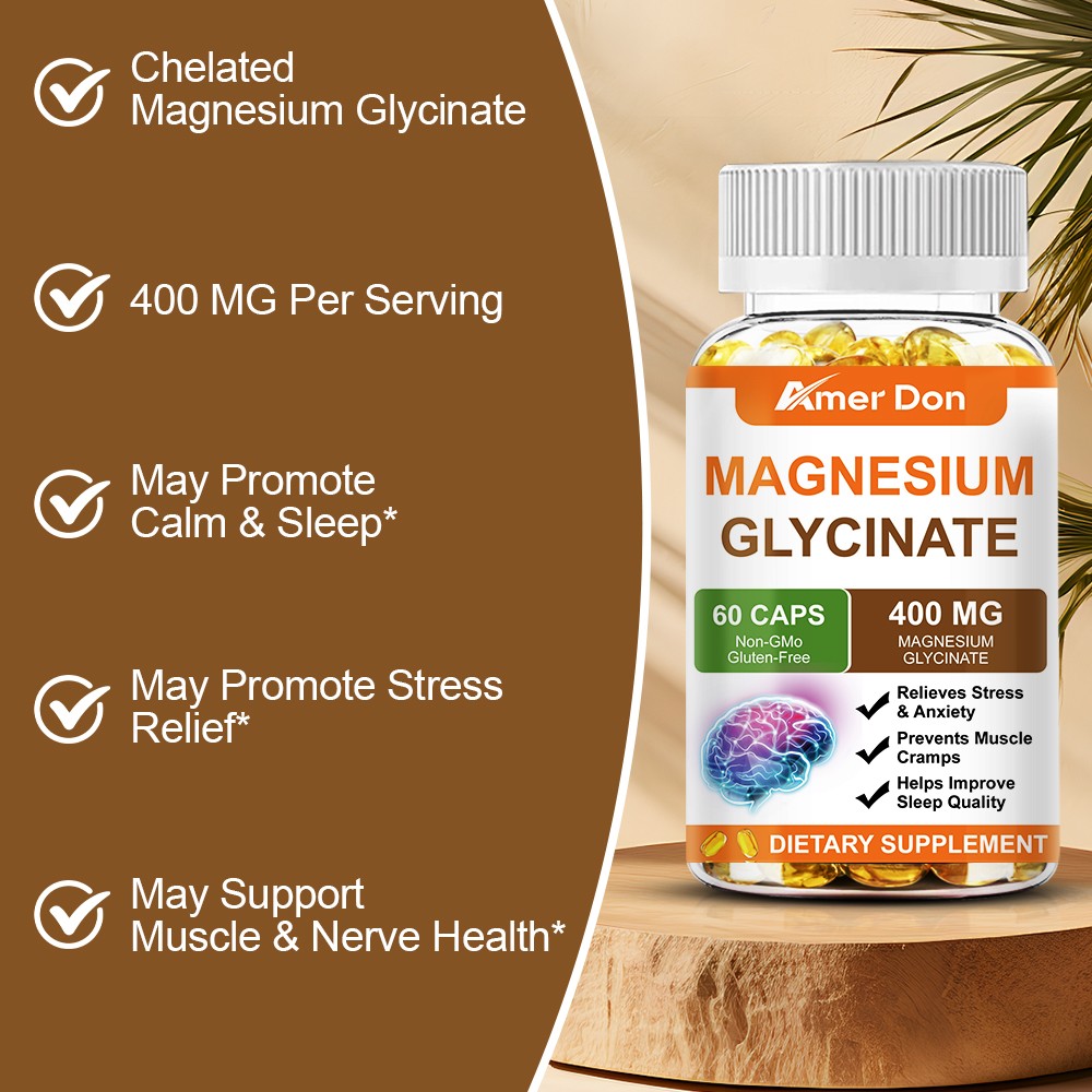 Amer Don’s High Absorption Magnesium Glycinate 400 mg, 60 Capules Non-GMO