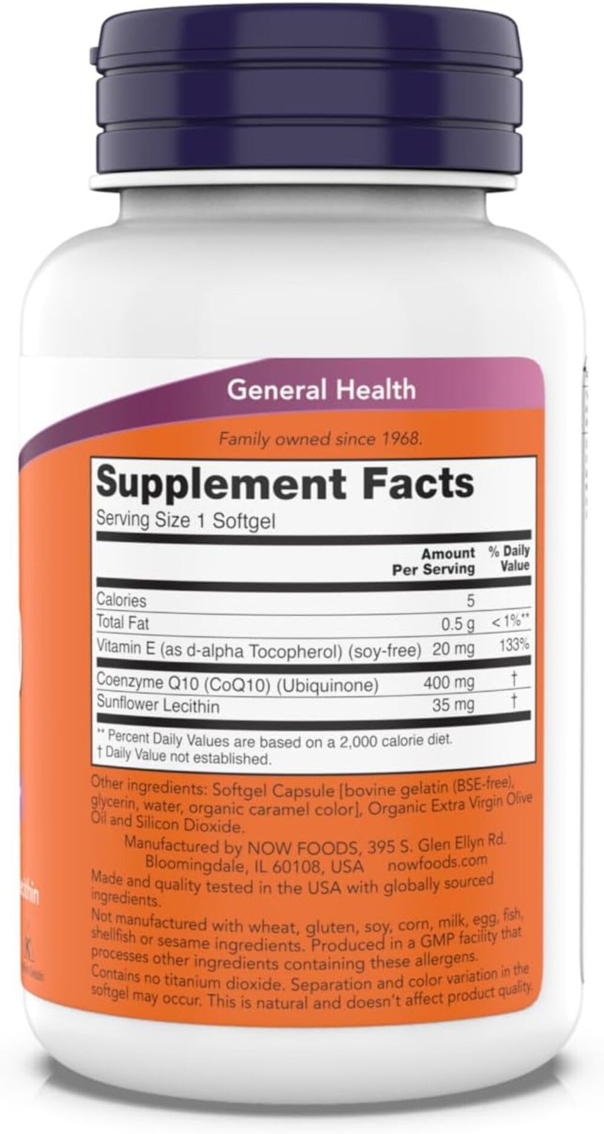 Now Supplements – CoQ10 (Coenzyme Q10) 400 mg, Heart Health*, Vegan 90 Soft Gels