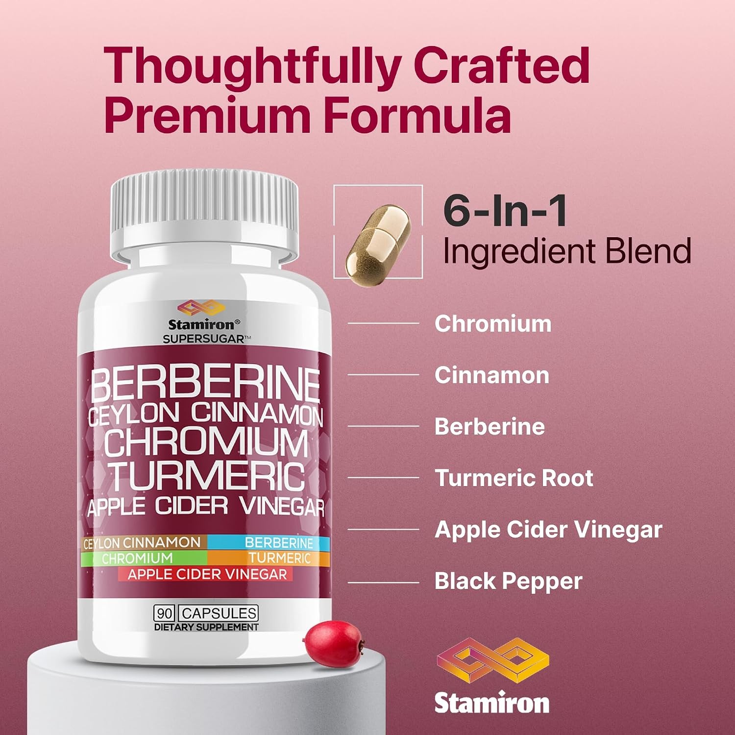 Berberine Complex Ceylon Cinnamon Chromium Berberina Canela Ceilán Cromo-90 Caps