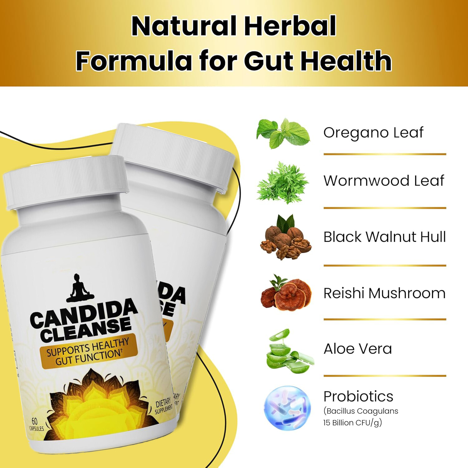 Cleanse Candida 60 softgels – Gut & Colon Support, Natural Herbs for Intestinal