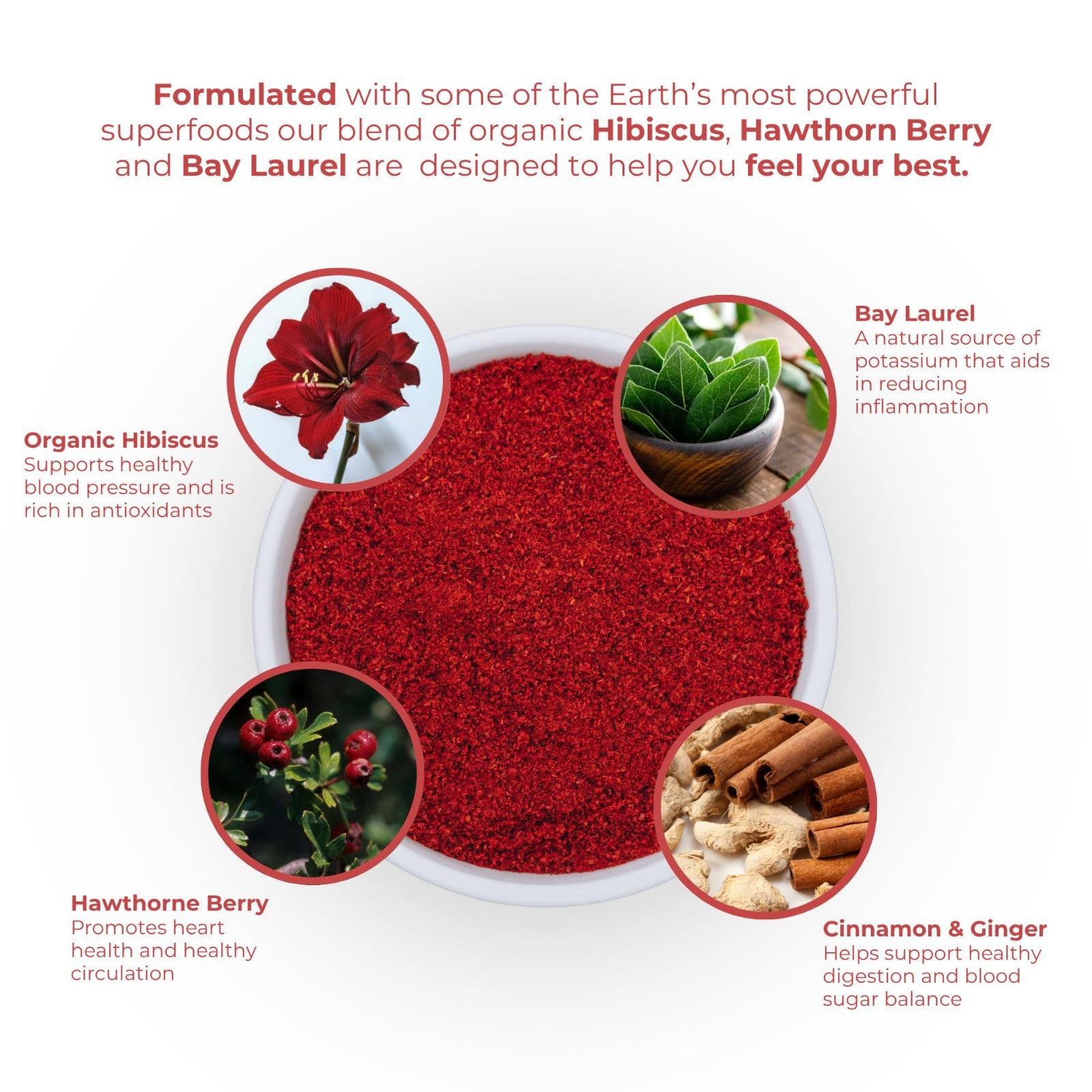 Daily Superfood Powder – Hibiscus, Hawthorn Berry, Ginger & More – 200g, 30-Day