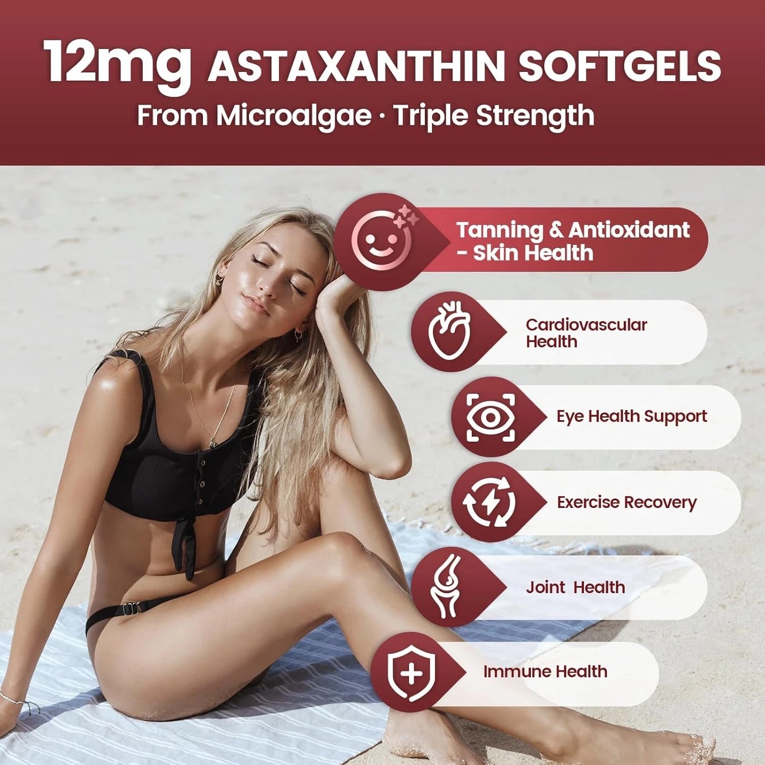 10 in 1 Astaxanthin 12mg Supplements, 4 Month Supply, Astaxantina Antioxidant fr
