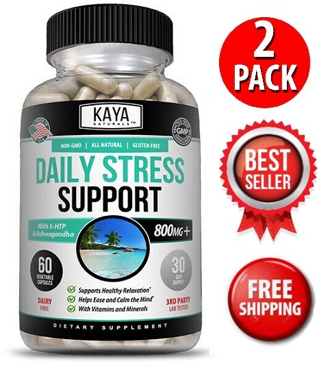(2 Pack) Natural Anti Anxiety & Stress Relief 60 Ct, Combat Stress, Non-Drowsy