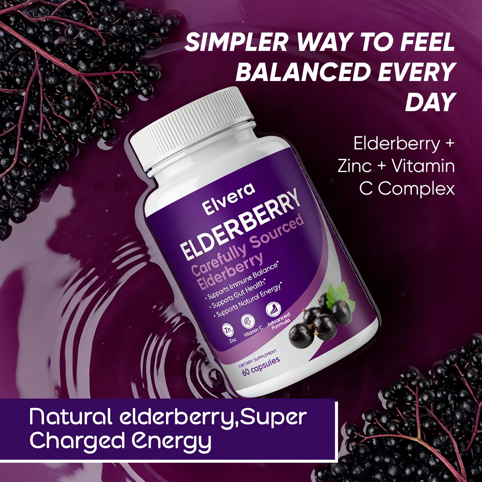 Uozxil Elvera Elderberry Elvera Gut Support Complex1200 Mg Sambucus Elderberry