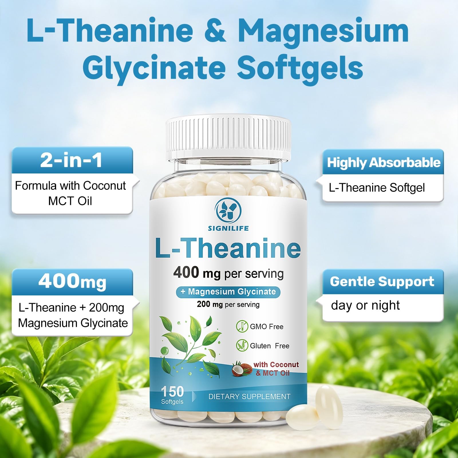 SIGNILIFE L-Theanine 400mg Magnesium 150 Softgels