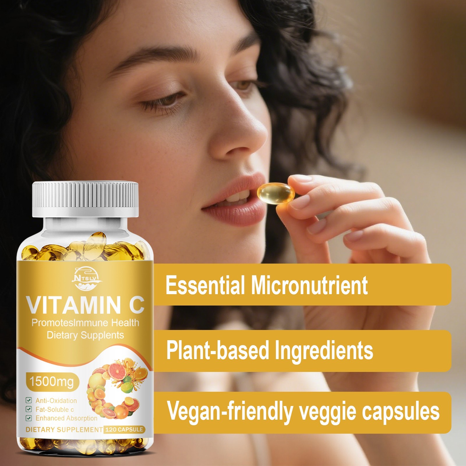 Vitamin C 120 Capsules Antioxidant Skin Wellness Supplement