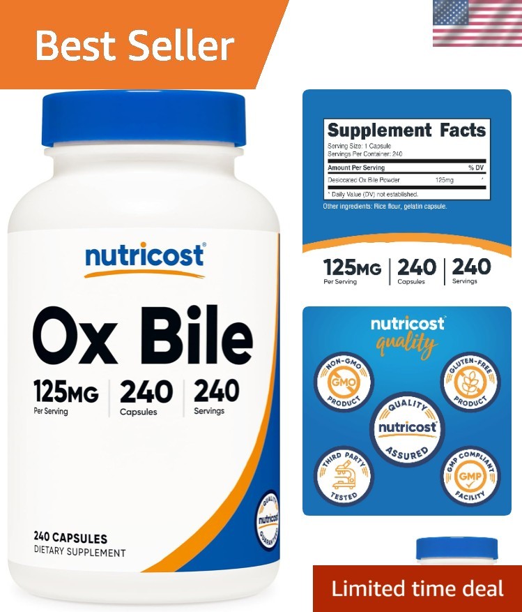 Ox Bile Capsules 125mg, 240 Capsules – Non-GMO