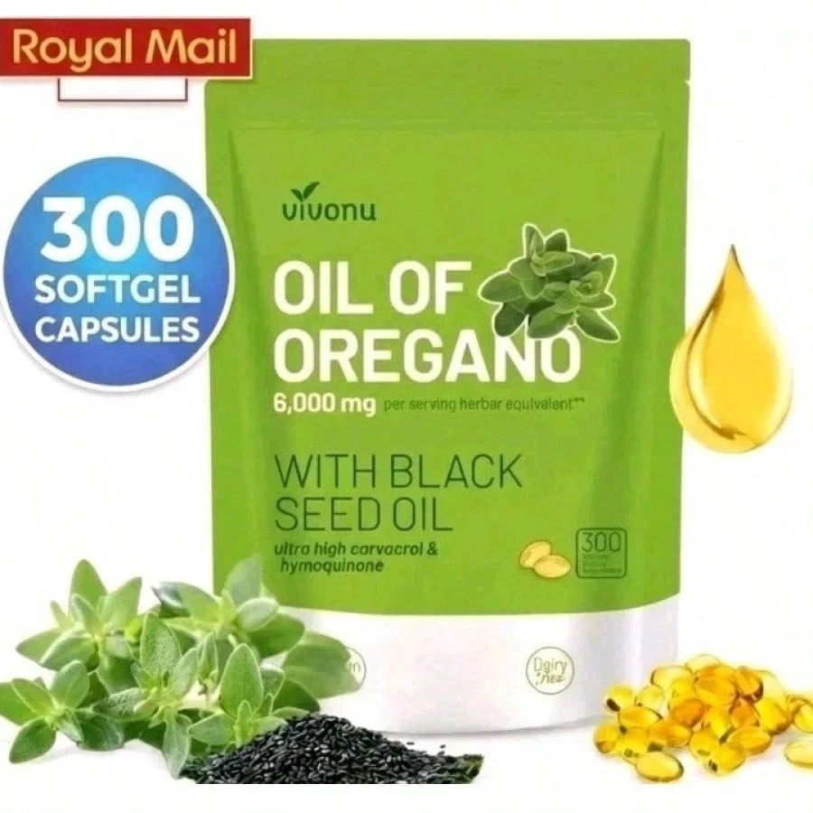 Oregano Oil 6000mg 300 Softgel Capsules with Black Seed Oil Supplement
