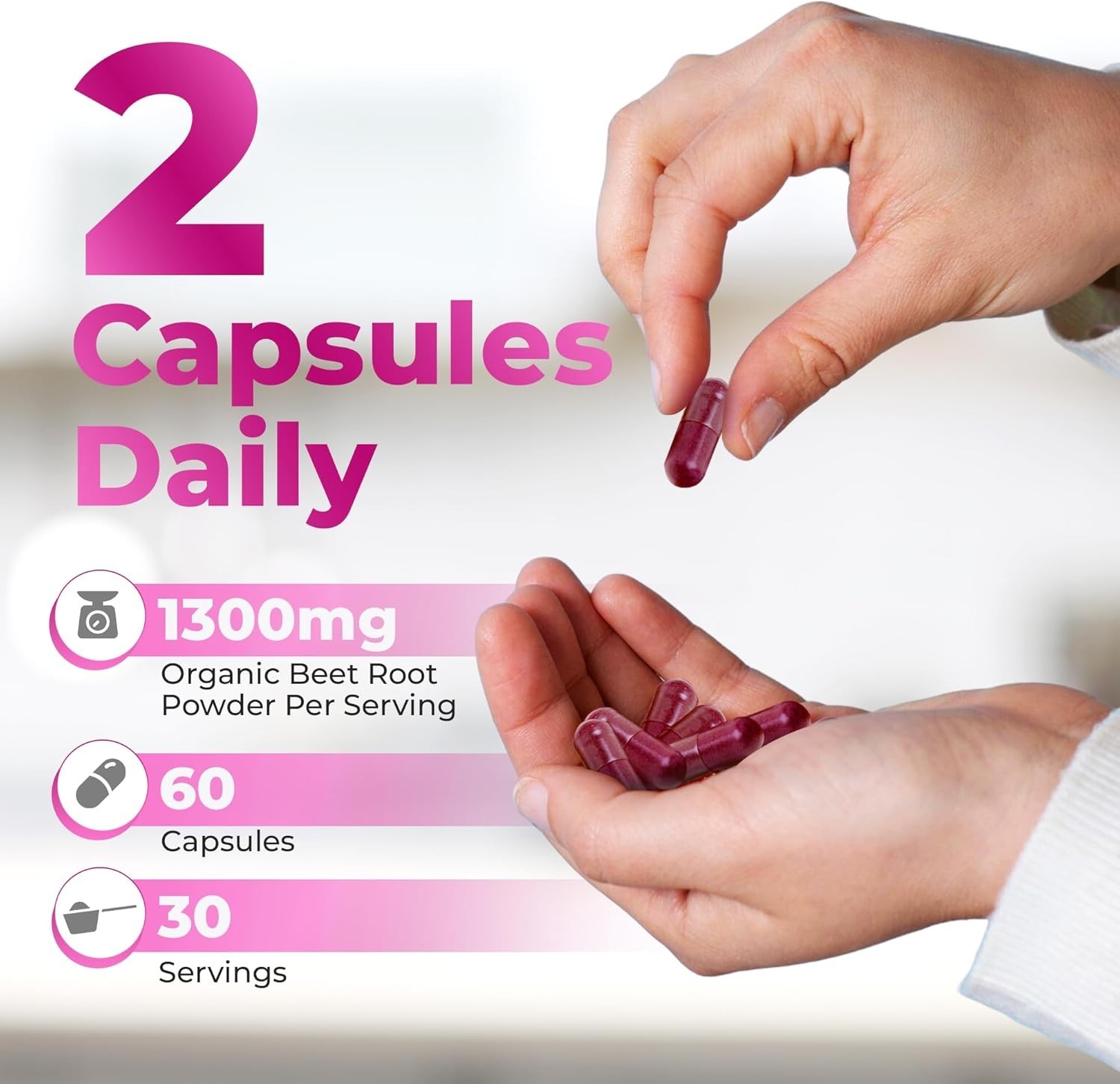 3PCS Rosabella Organic Beet Root 60 Capsules Natural Energy Boost Blood Pressure