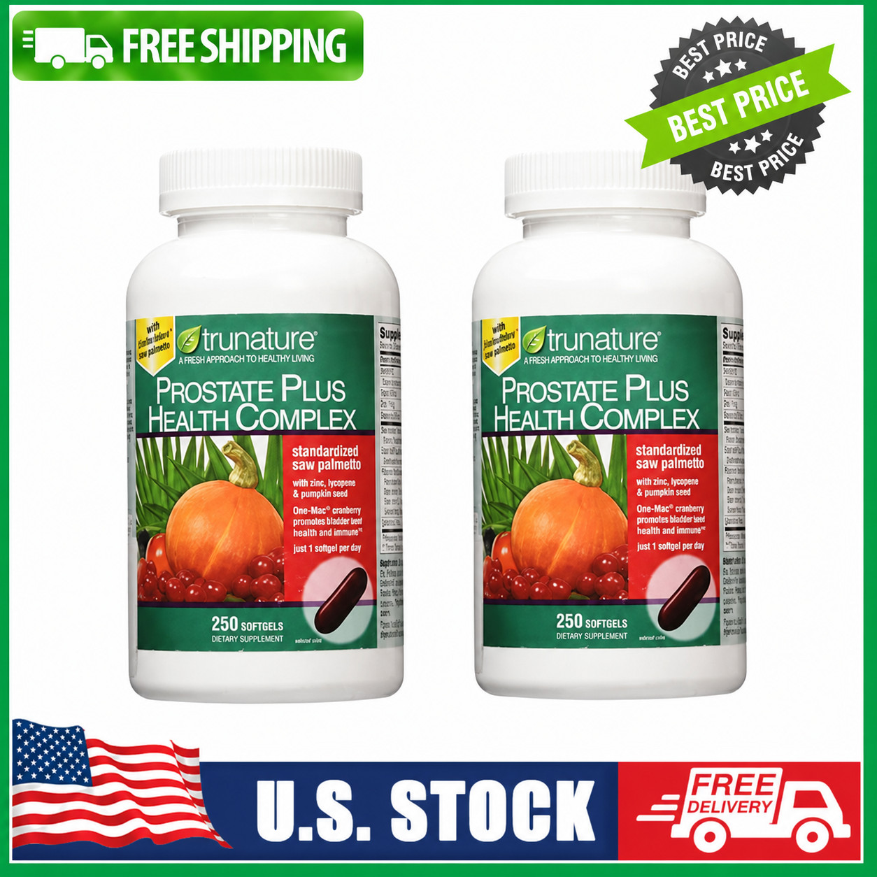 (2 pack)Trunature Prostate Plus Health Complex 250 Softgels w/d Saw Palmento new