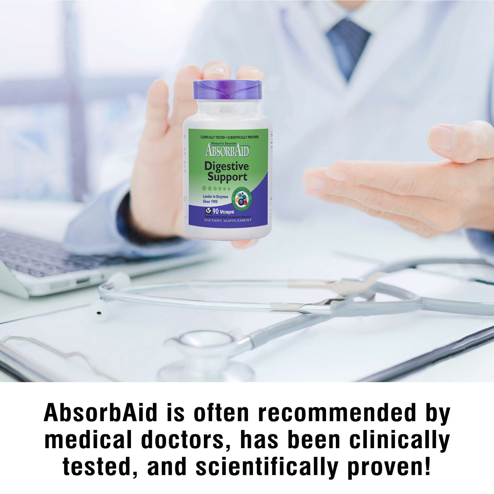 NEW AbsorbAid Natural Digestive Enzymes for gas, bloating & acid reflux 90 count