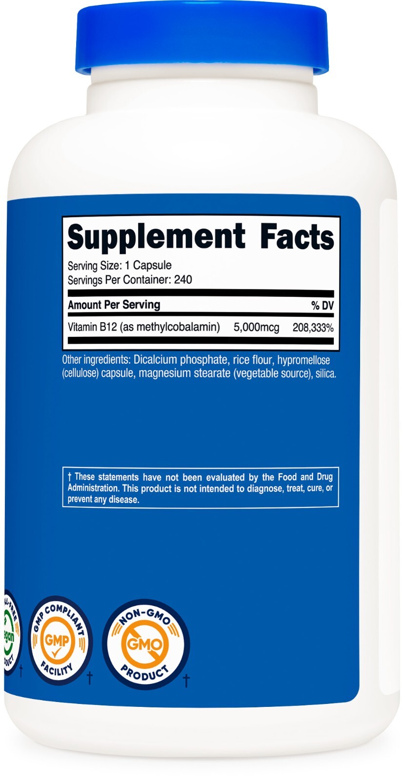 Nutricost Vitamin B12 (Methylcobalamin) 5000mcg, 240 Capsules – Non-GMO
