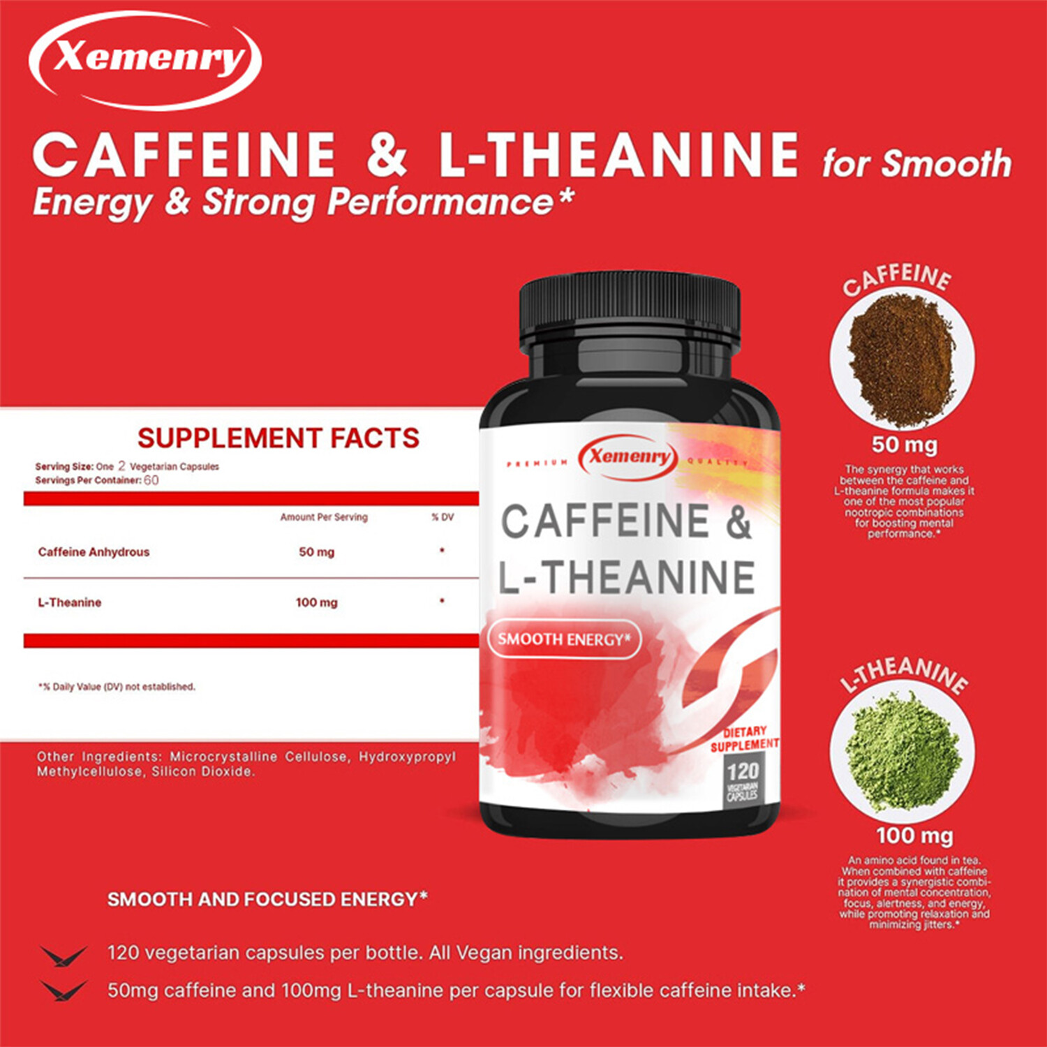 Caffeine & L-Theanine 150mg – Brain Booster Supplement, Energy Support, Relax