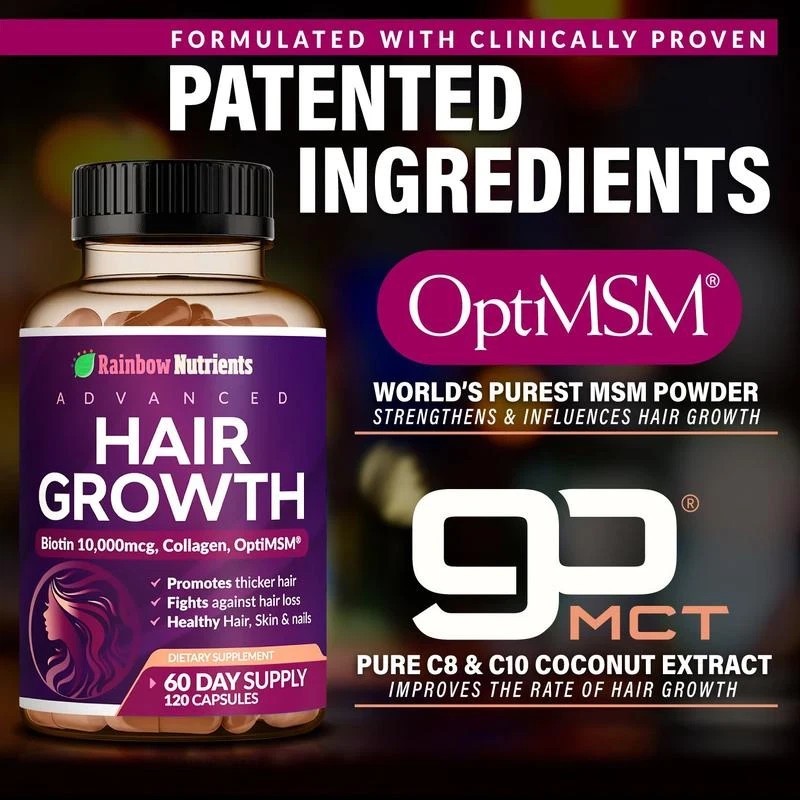 24-in-1 Advanced Hair Growth Vitamins | Biotin10,000mcg, Collagen, Patented Opt
