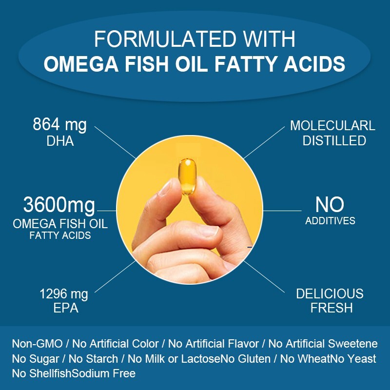 1/2/4x Omega 3 Fish Oil 3600mg Triple Strength EPA & DHA Heart & Brain Health US