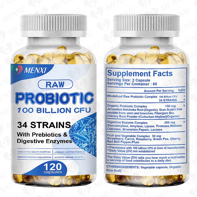 Probiotics Digestive Enzymes 100 Billion CFU Potency Immune Health 120 Capsules