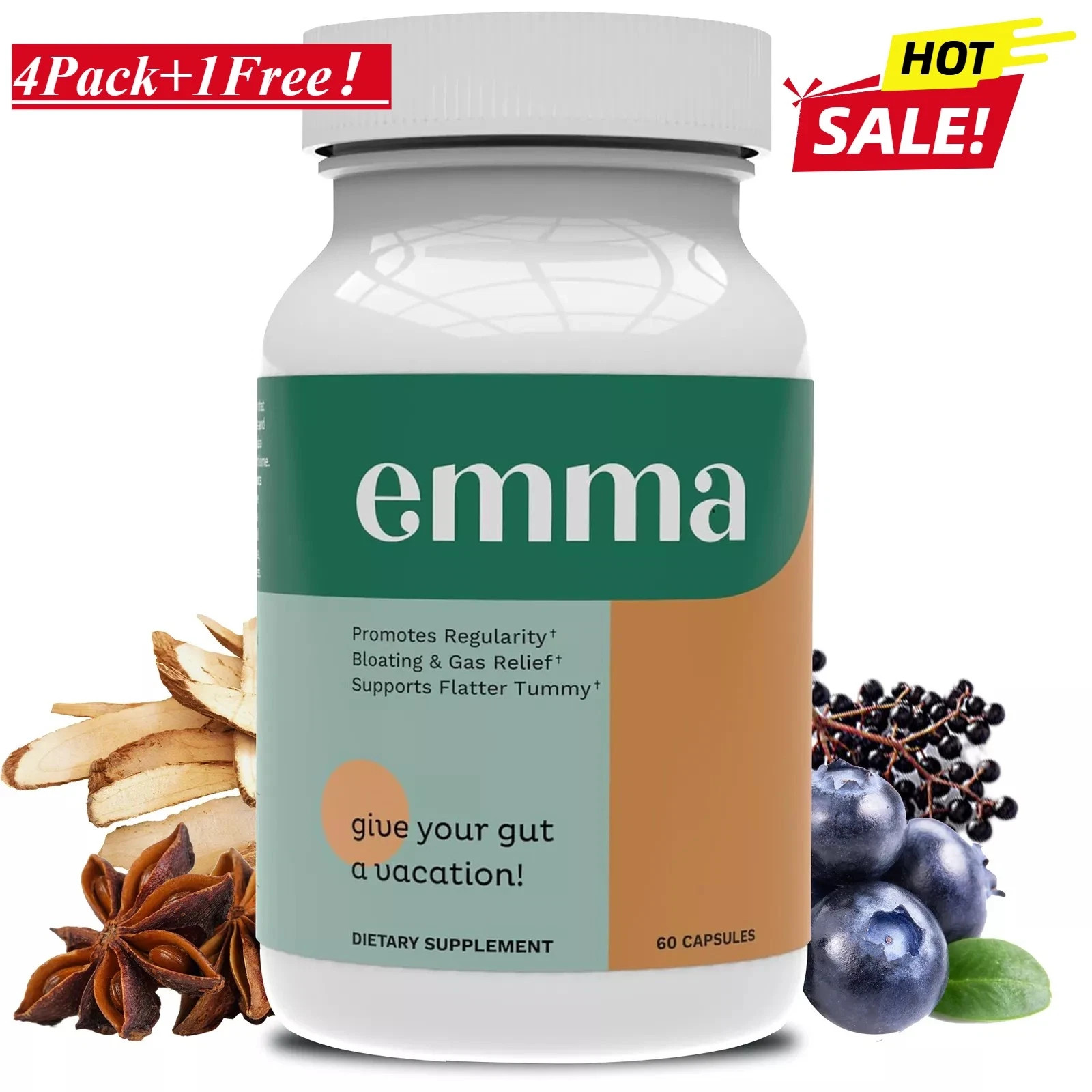 Emma Gut Health Supplement 60 Capsules for Bloating Relief & Leaky Gut
