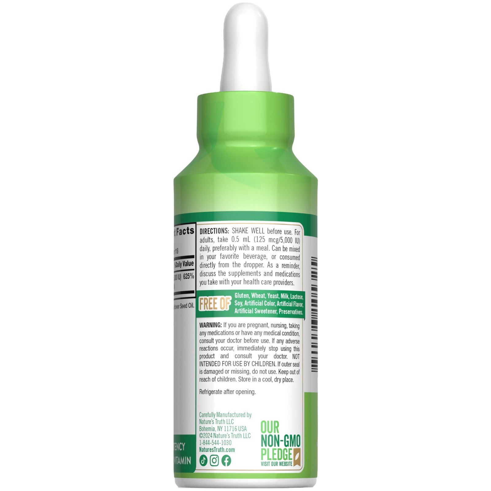 Liquid Vitamin D3 5000 IU 2 Fl Oz Vegetarian Gluten Free Fast Acting Supplement