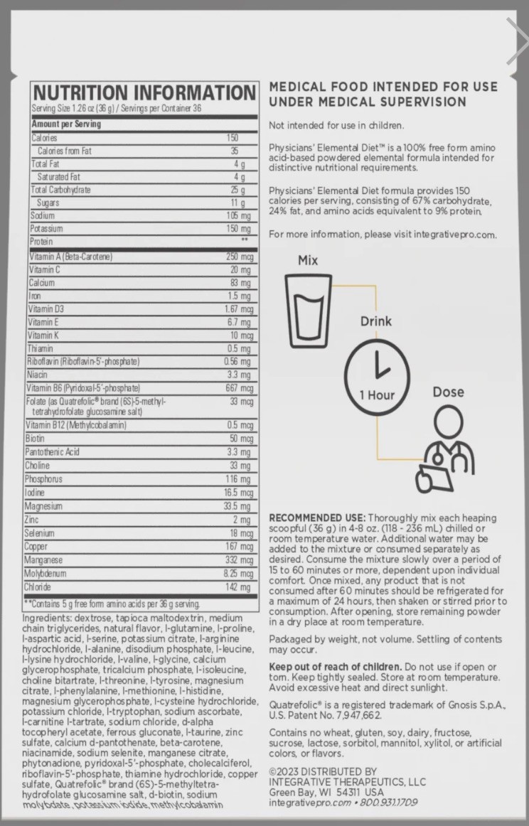 3 large bags! – Integrative Therapeutics Physicians’ Elemental Diet – SIBO Diet