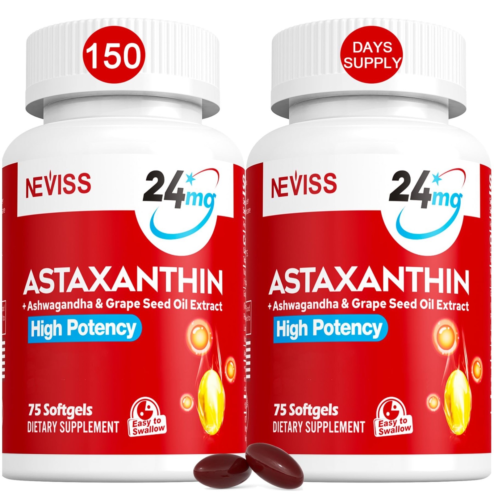 Astaxanthin 24mg Softgels – Antioxidant Supplements with MCT Oil & Ashwagandha,