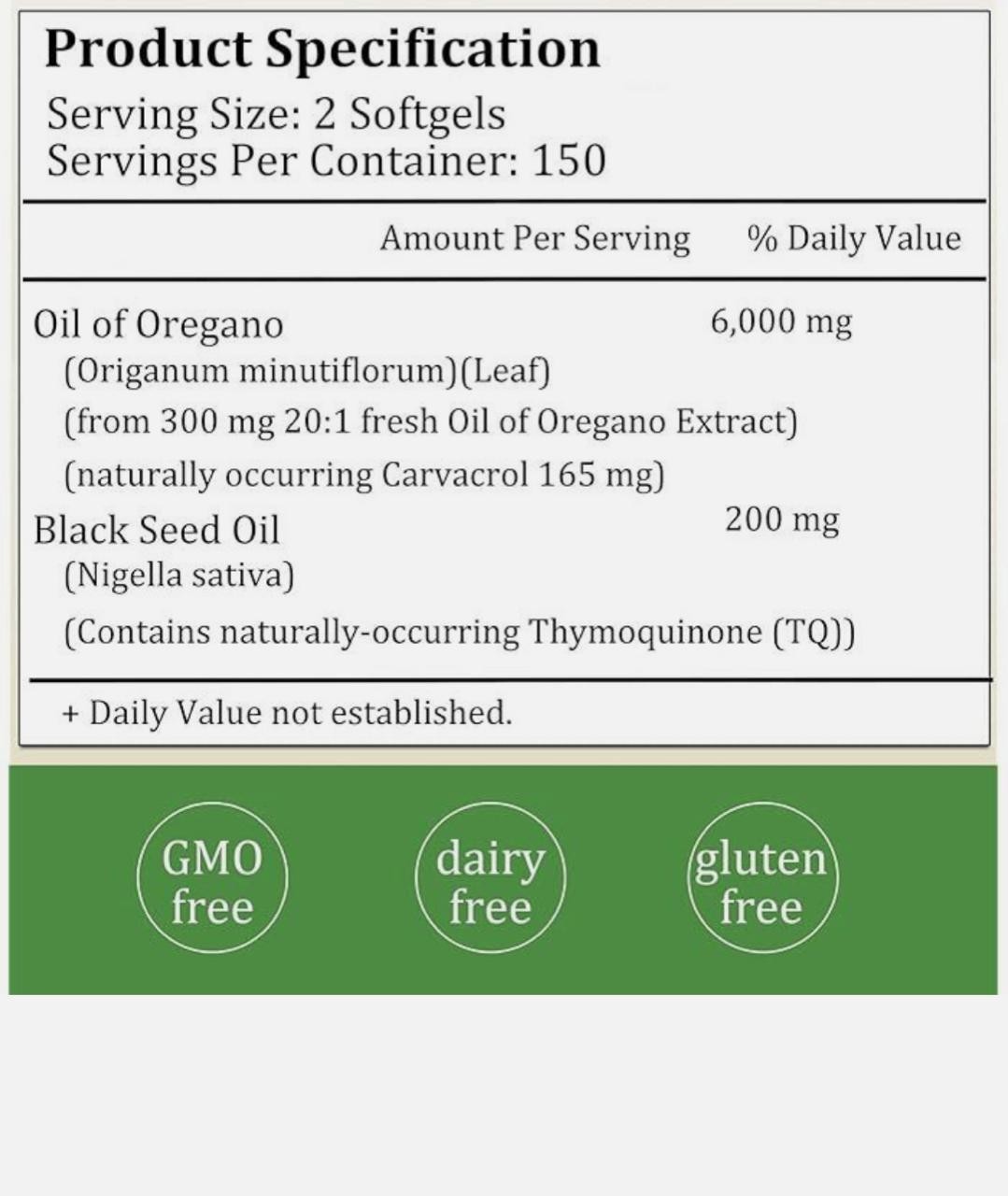 Oil of Oregano 6000mg with Black Seed Oil 300 Softgels Non-GMO Lab Tested