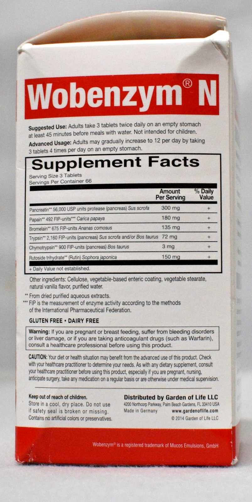 Expired and Discontinued 01/25 Garden of Life Wobenzym N Joint Health 200 Tablet