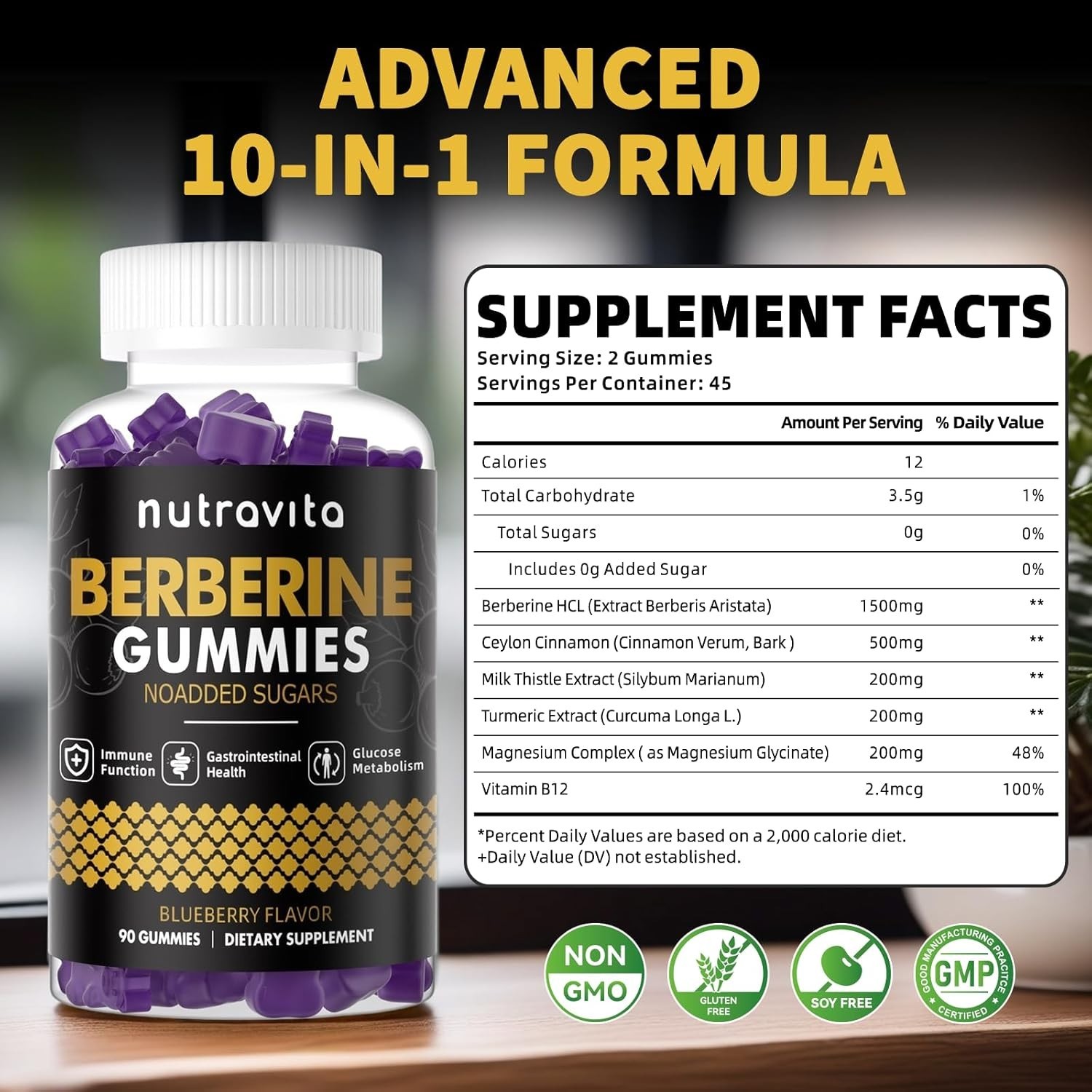 Berberine Gummies with Ceylon Cinnamon 1500mg High Potency Berberine HCL Supp…