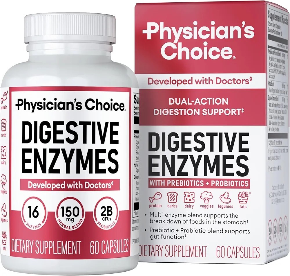 Physician’s Choice Digestive Enzymes 60 Capsules Bloating Support Exp 05/2027