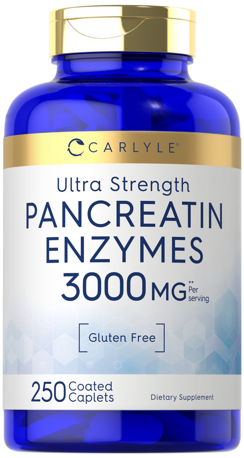 Pancreatin Digestive Enzymes | 3000mg | 250 Caplets | Non-GMO | by Carlyle