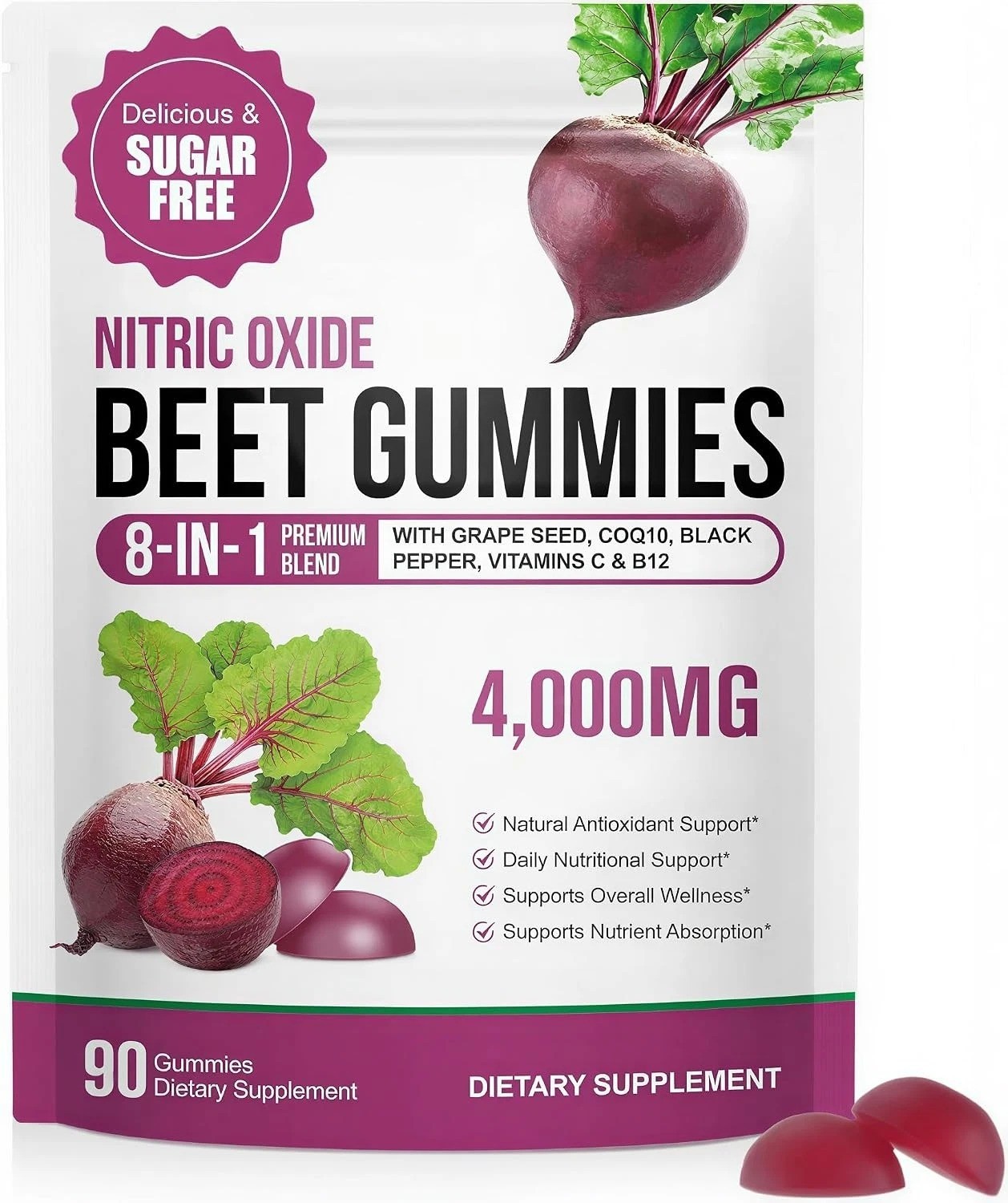 Super Beetroot Gummies, 8 in 1 Beet Root 4,000Mg with Grape Seed Extract & Coq10
