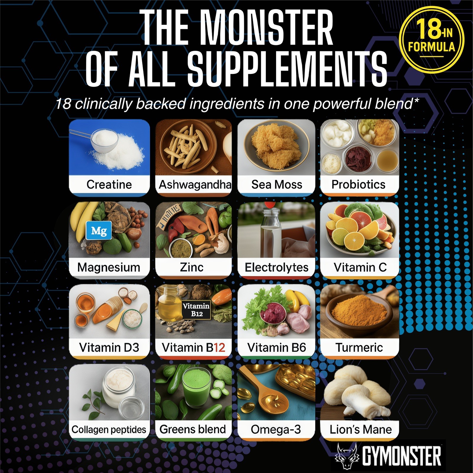 ALL-IN-ONE Supplement Creatine Capsules, Ashwagandha, Sea Moss, Magnesium