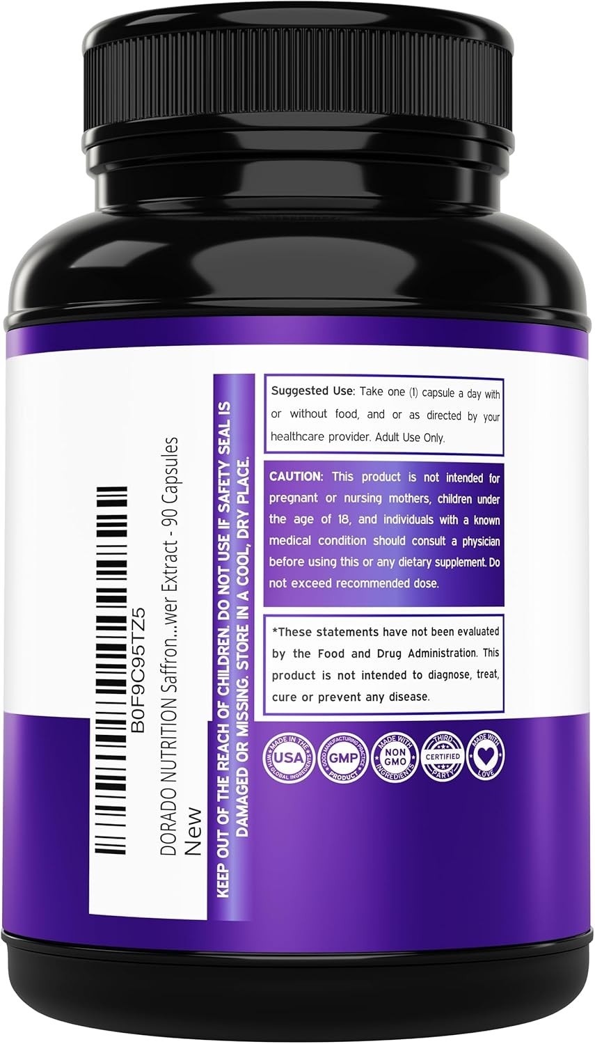 Dorado Saffron Supplement Nutrition 3 Month Supply Pure 88.5Mg Extract Women Men