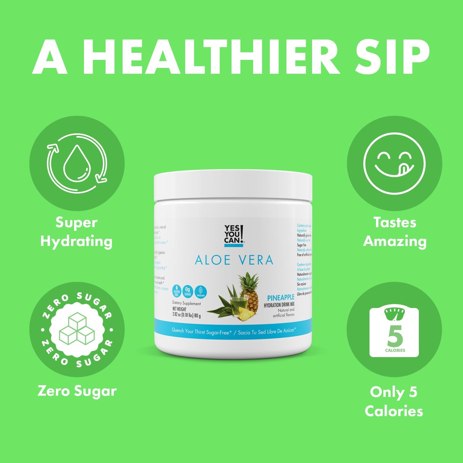 Yes You Can! Aloe Vera Powder Drink Mix – Hydration Booster Infused with Pure…
