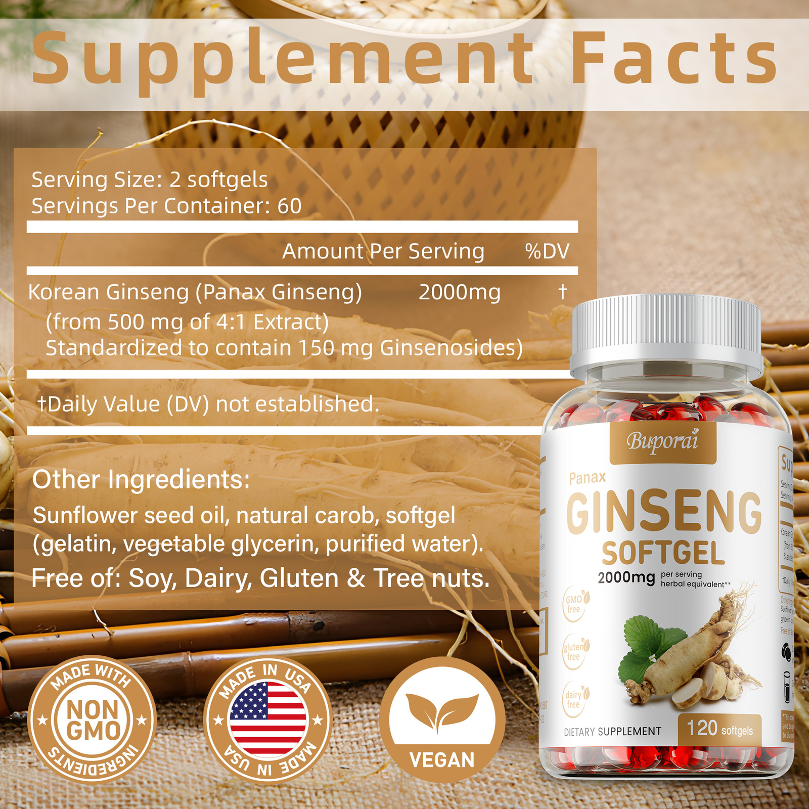 Panax Ginseng 2000mg – High Strength Ginsenosides, Increased Energy & Endurance