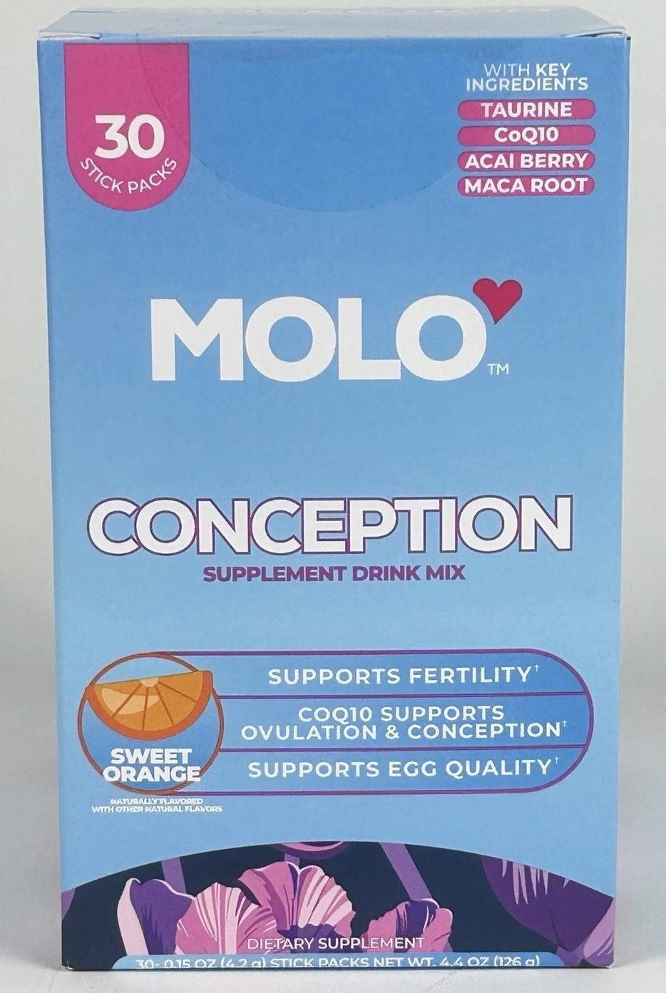 MOLO Conception Drink Mix Sweet Orange 30 Stick Packs Fertility Support