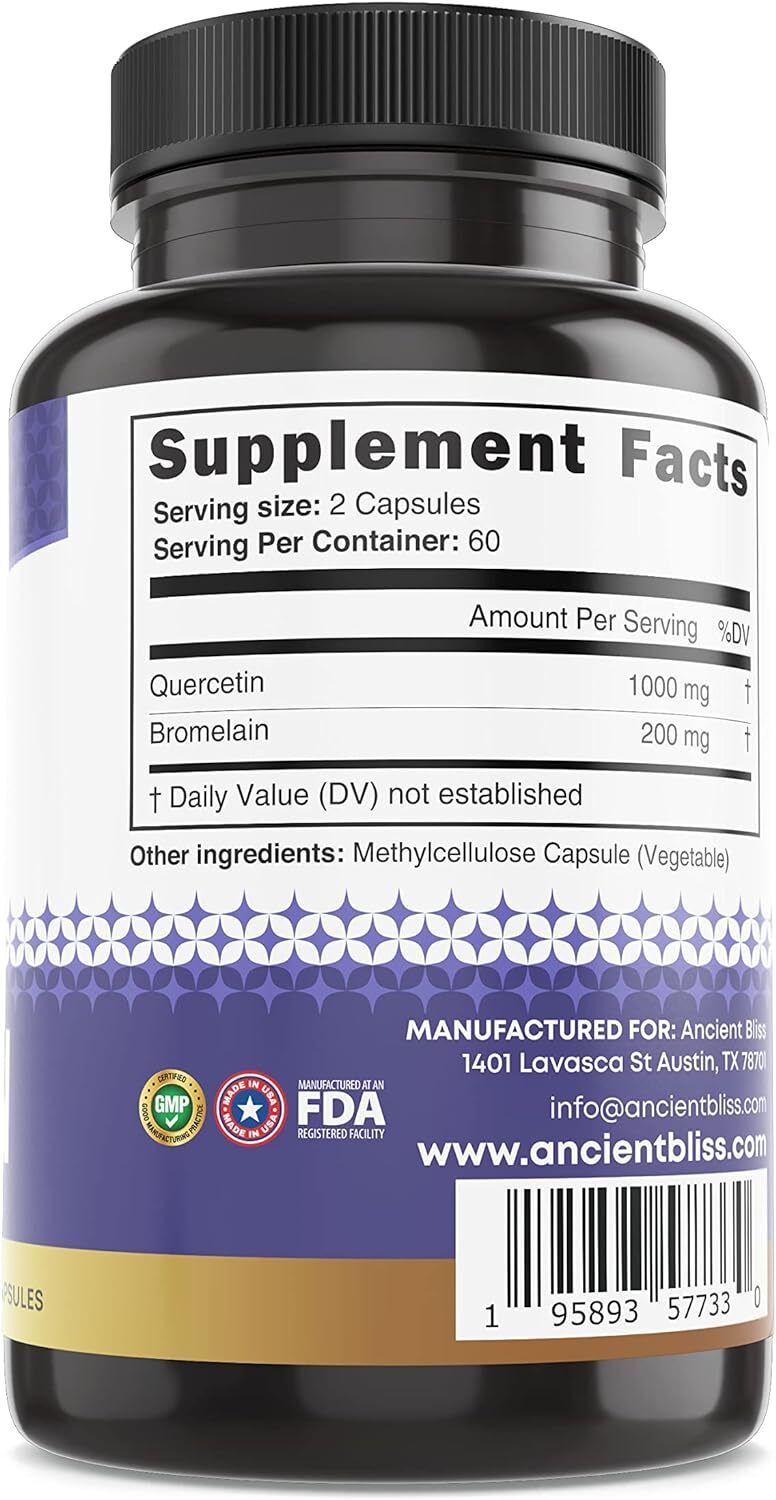 Ancient Bliss Quercetin with Bromelain Quercetin 1000mg 120Caps Organic/Vegan