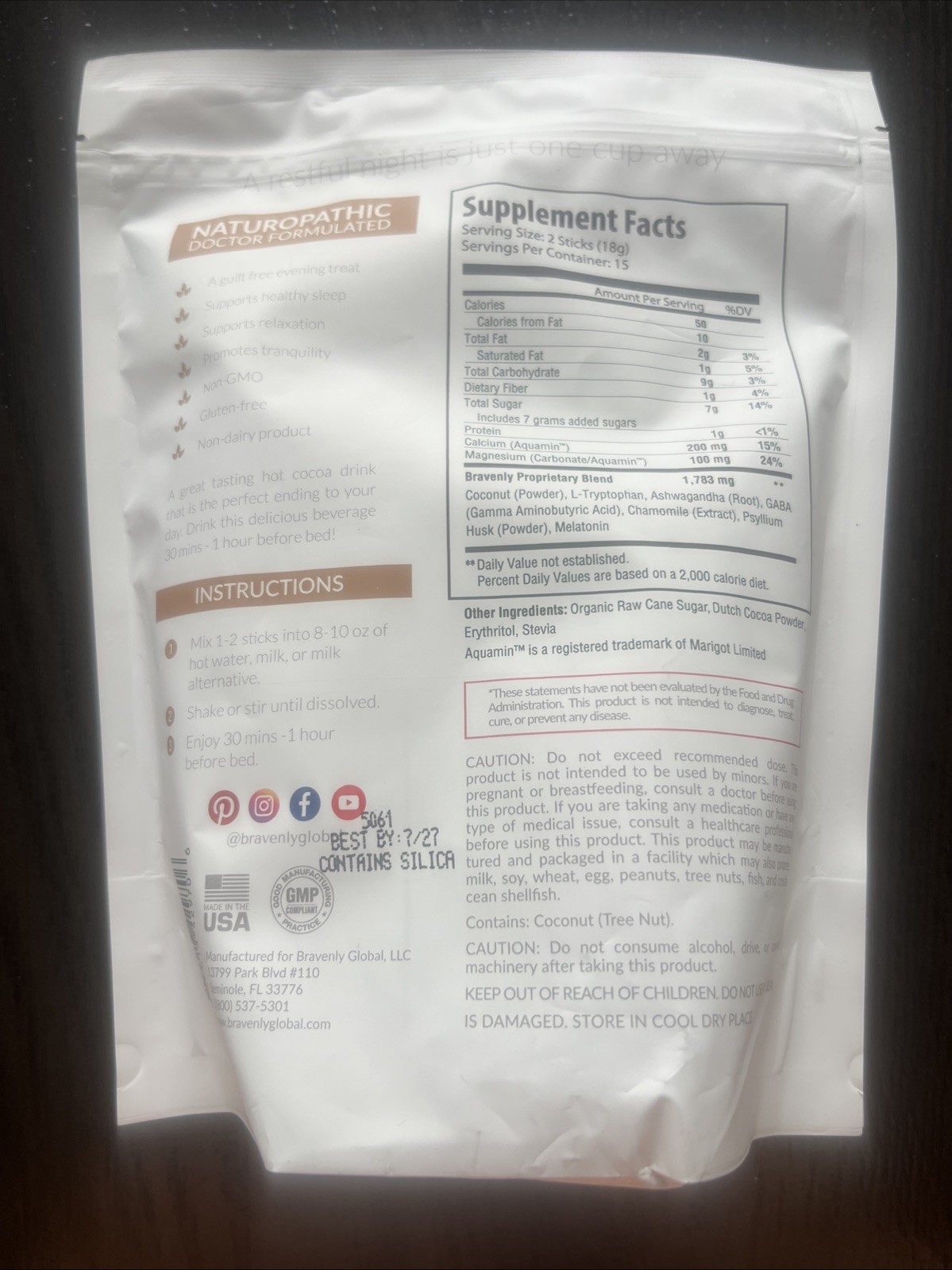 Bravenly Global Drift Hot Cocoa 30 Stick Packs Exp 7/2027 – New/Sealed!