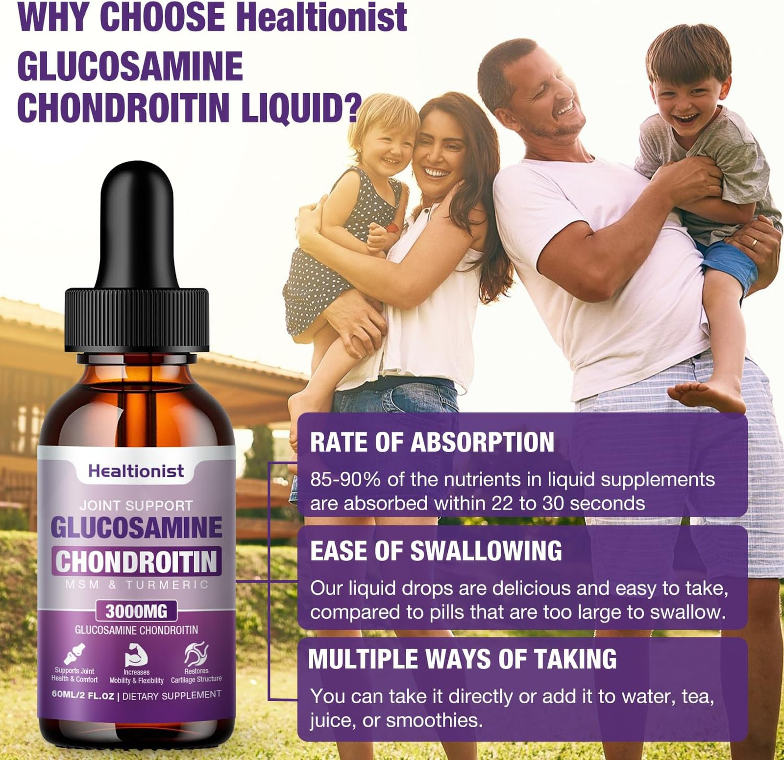 Liquid Joint Support Supplement 2 Pack Glucosamine Chondroitin MSM for Adults