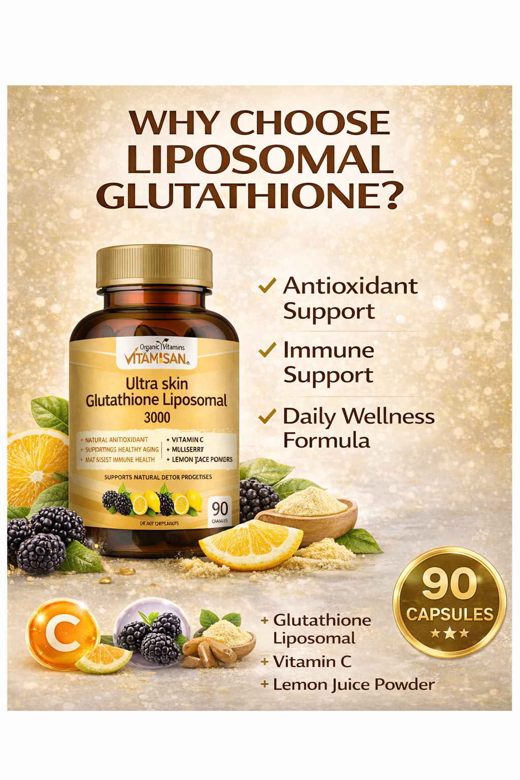 Glutathione Liposomal 3000 + Vitamin C Antioxidant Support 90 Caps