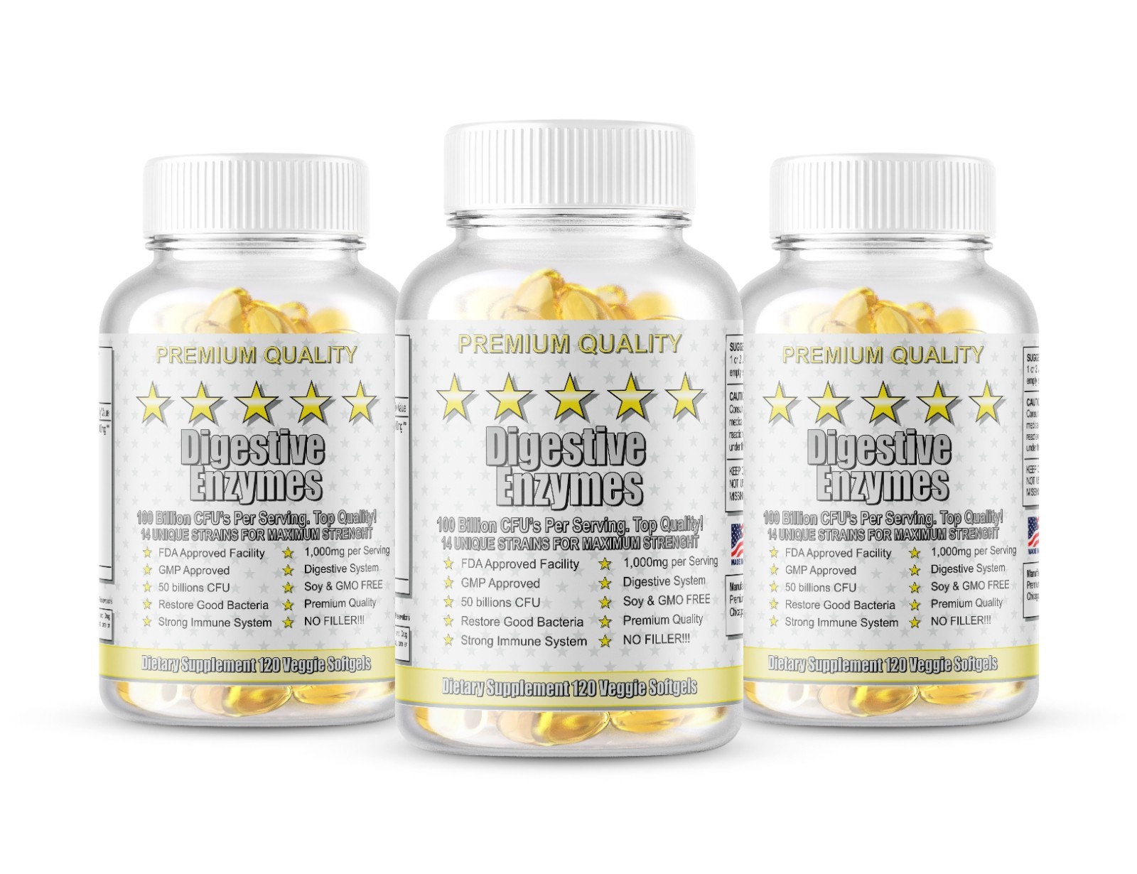 3 Digestive Enzymes Prebiotic Probiotics Gas, Constipation Bloating Relief 360