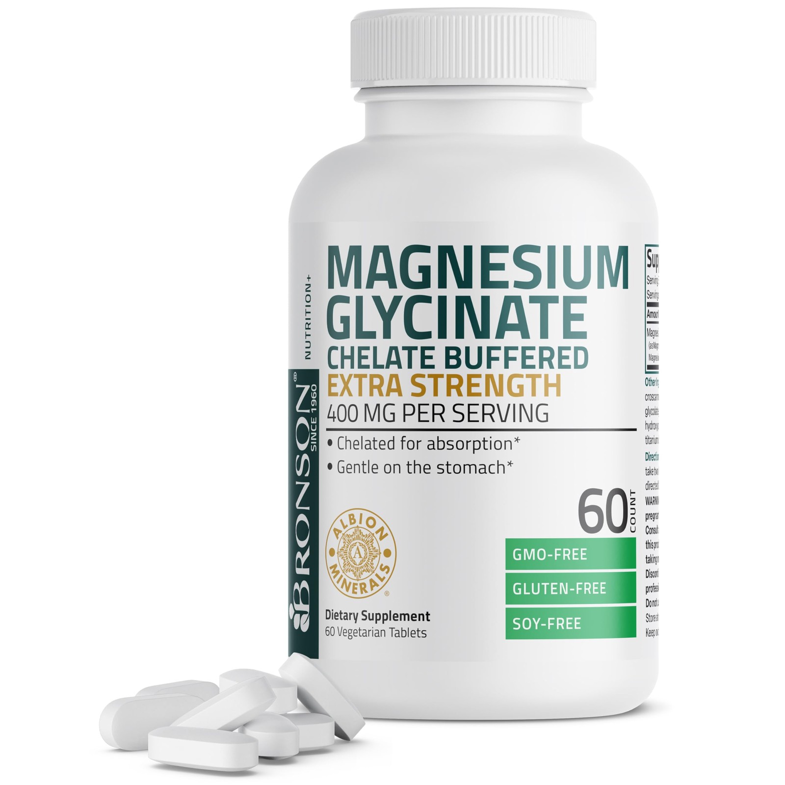 Bronson Magnesium Glycinate 400mg Extra Strength, 60 Count (Pack of 1)