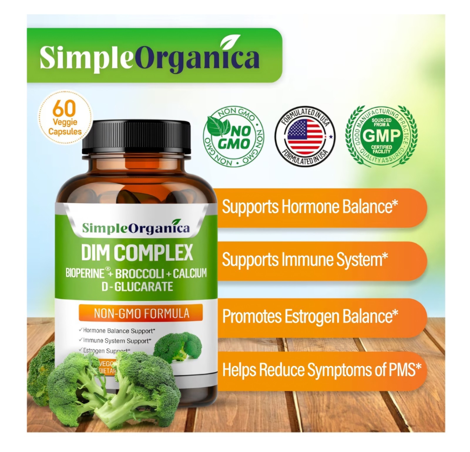 DIM Supplement (Diindolylmethane) 300mg BioPerine Calcium D-Glucarate …60 caps