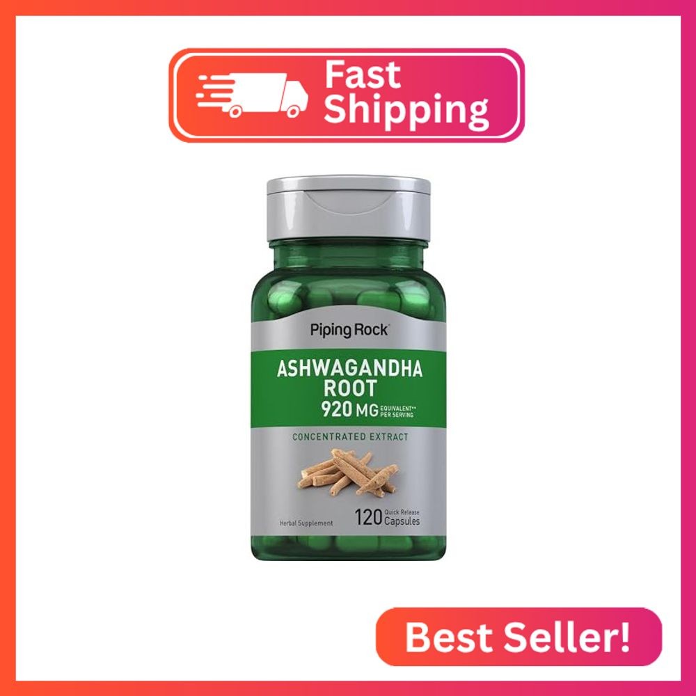 Piping Rock Ashwagandha Root Extract Supplement | 120 Capsules | Concentrated He