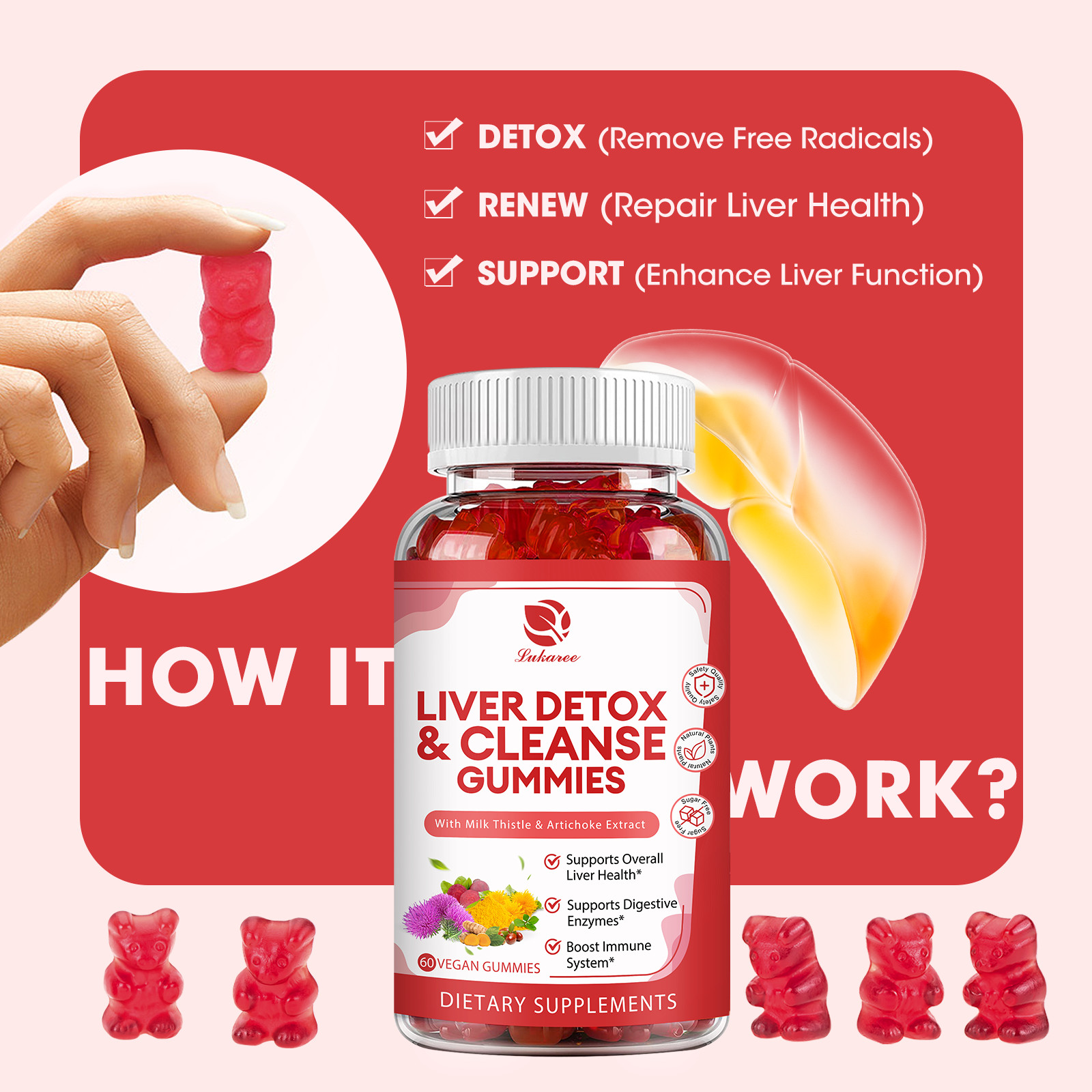 2Packs Liver Cleanse Detox & Repair Gummies, Sugar Free Liver Health Support