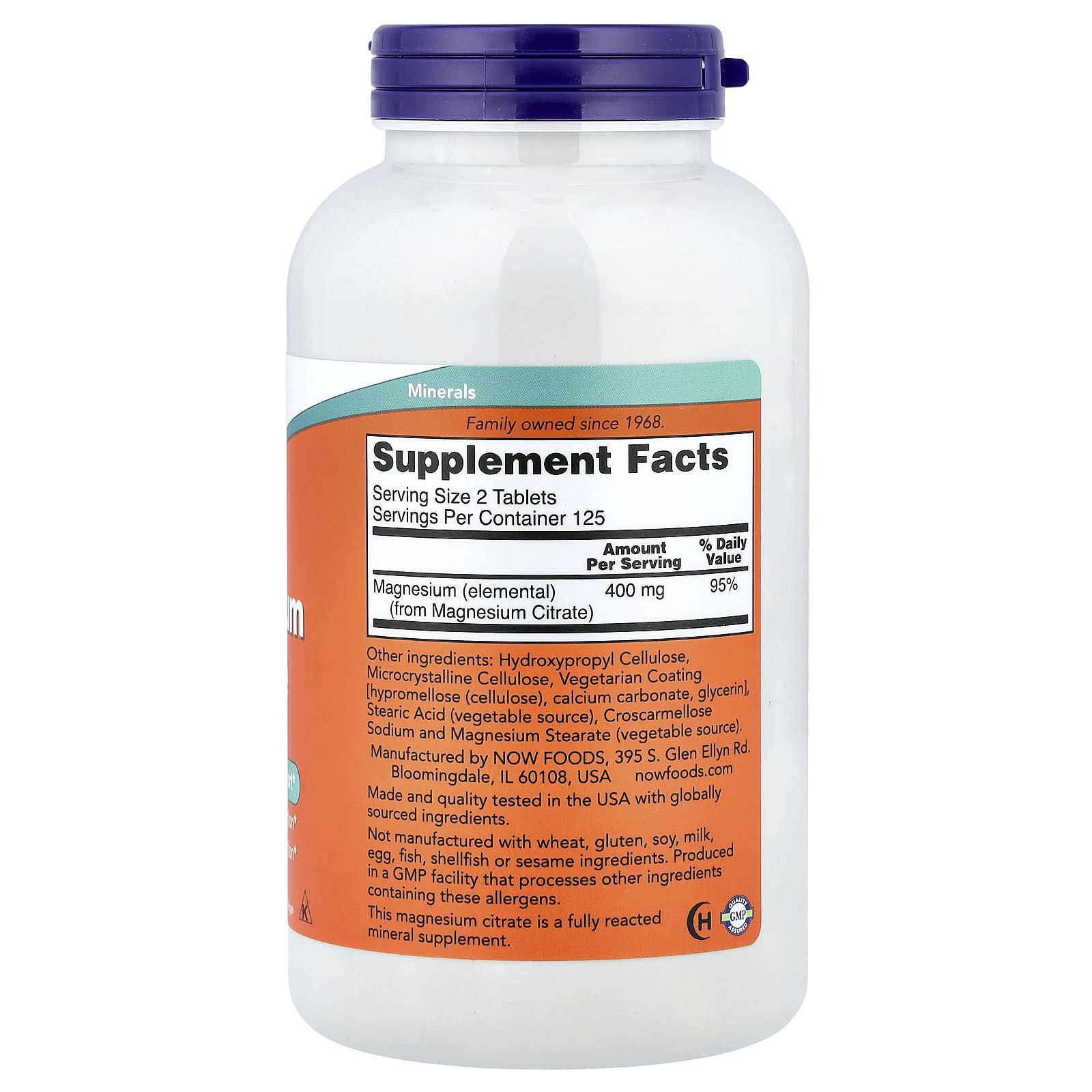 Now Foods Magnesium Citrate 200 mg 250 Tablets GMP Quality Assured, Kosher,