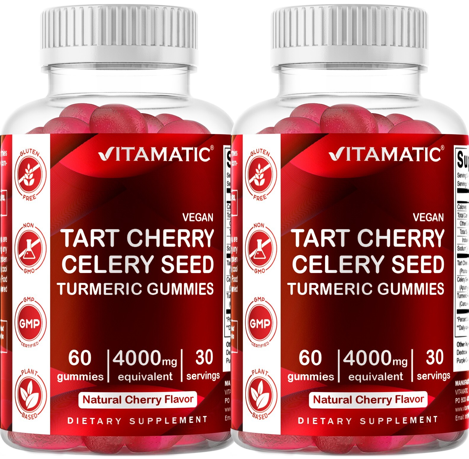 2 Pack Vitamatic Tart Cherry with Celery Seed Gummies – 4000mg Serving 120ct