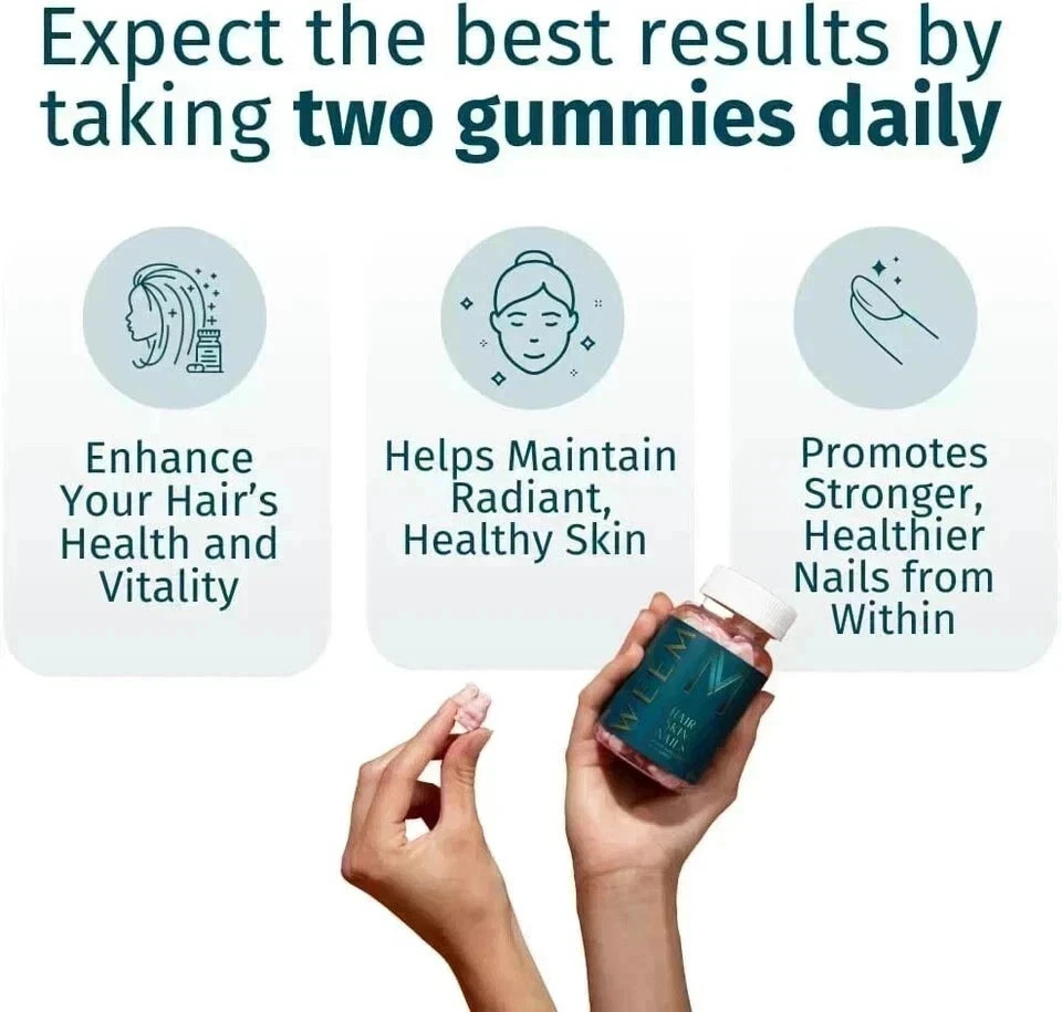 3 Packs WEEM Hair Skin and Nails Gummies, Vegan biotin Vitamins, Healthy Hair
