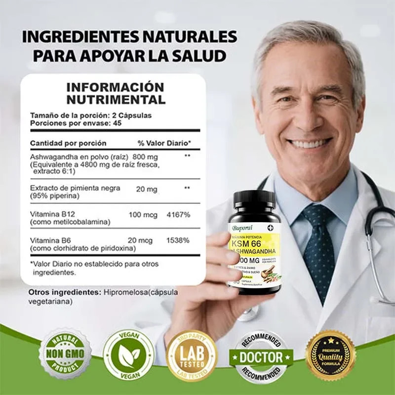 KSM-66 Ashwagandha 90pcs,Promote Brain Development, Improves Vitality and Energy