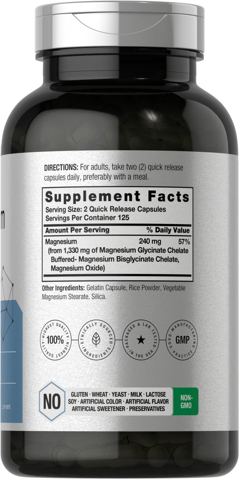 Horbaach Magnesium Glycinate 1330mg | 250 Capsules | 250 Count (Pack of 1)